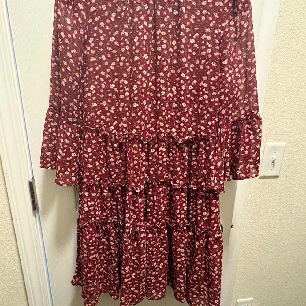 Skies Are Blue Burgundy Floral dress